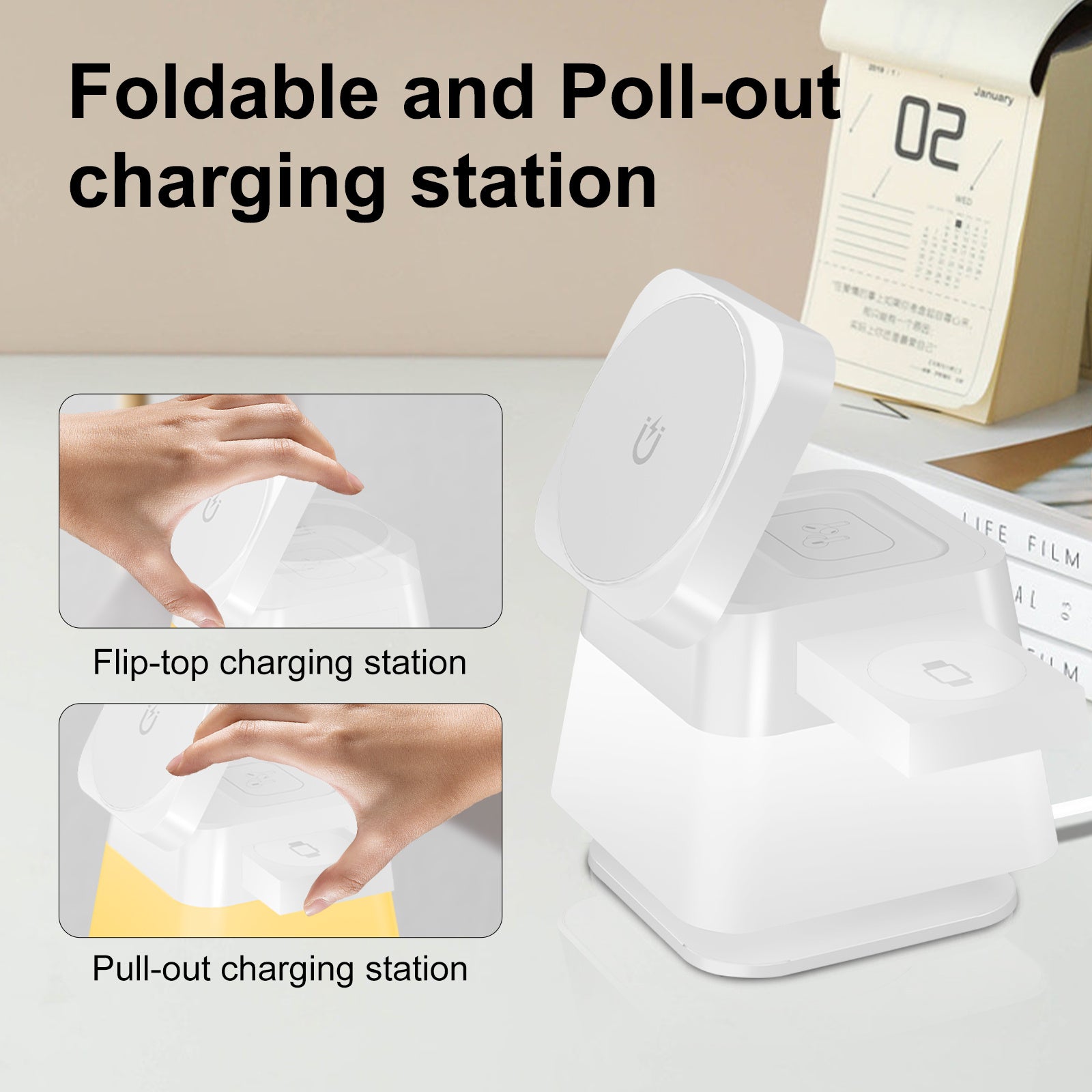 4 In 1 Rotatable Colorful Lighting Wireless Charger Stand For Phone 15 14 13 12 Pro Max