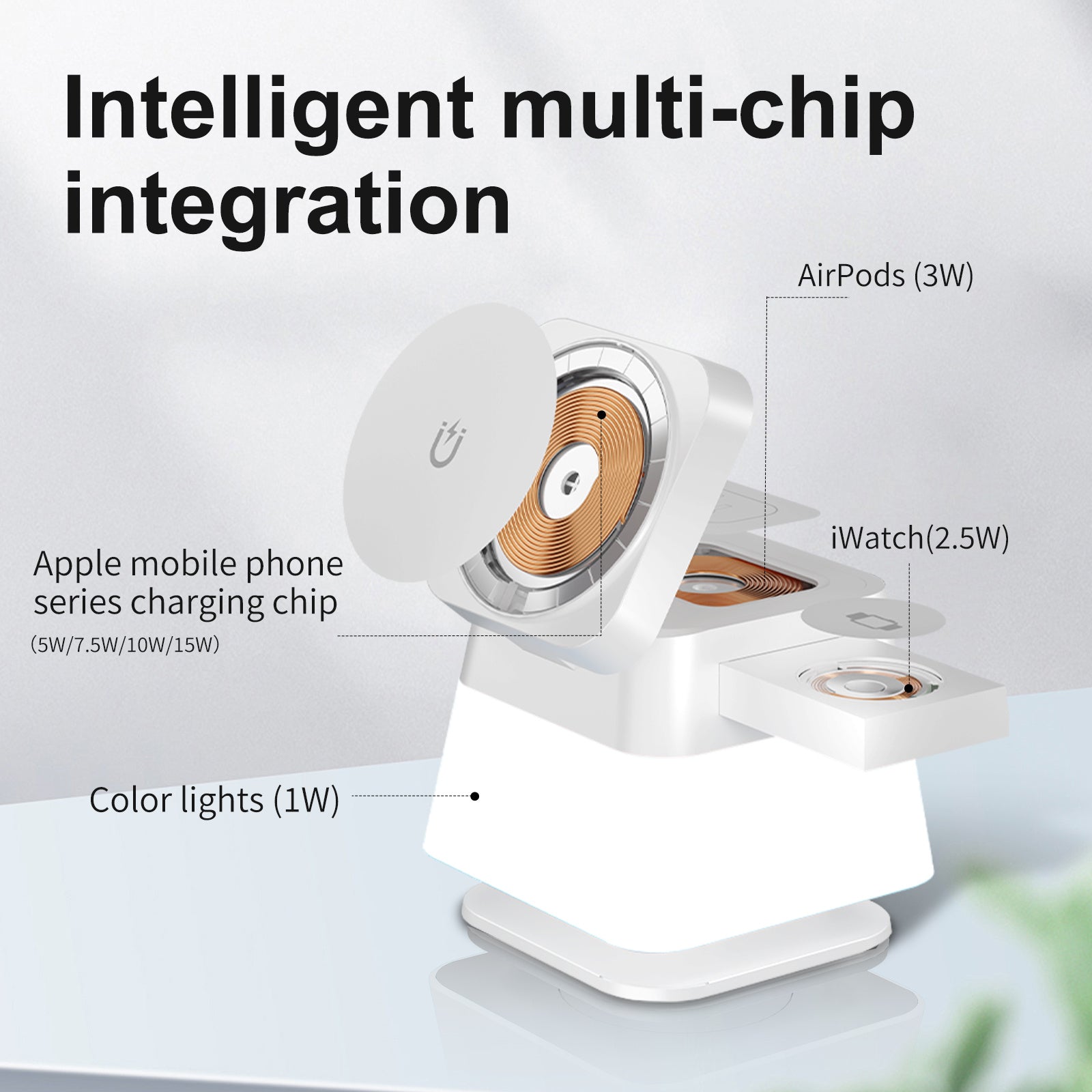 4 In 1 Rotatable Colorful Lighting Wireless Charger Stand For Phone 15 14 13 12 Pro Max