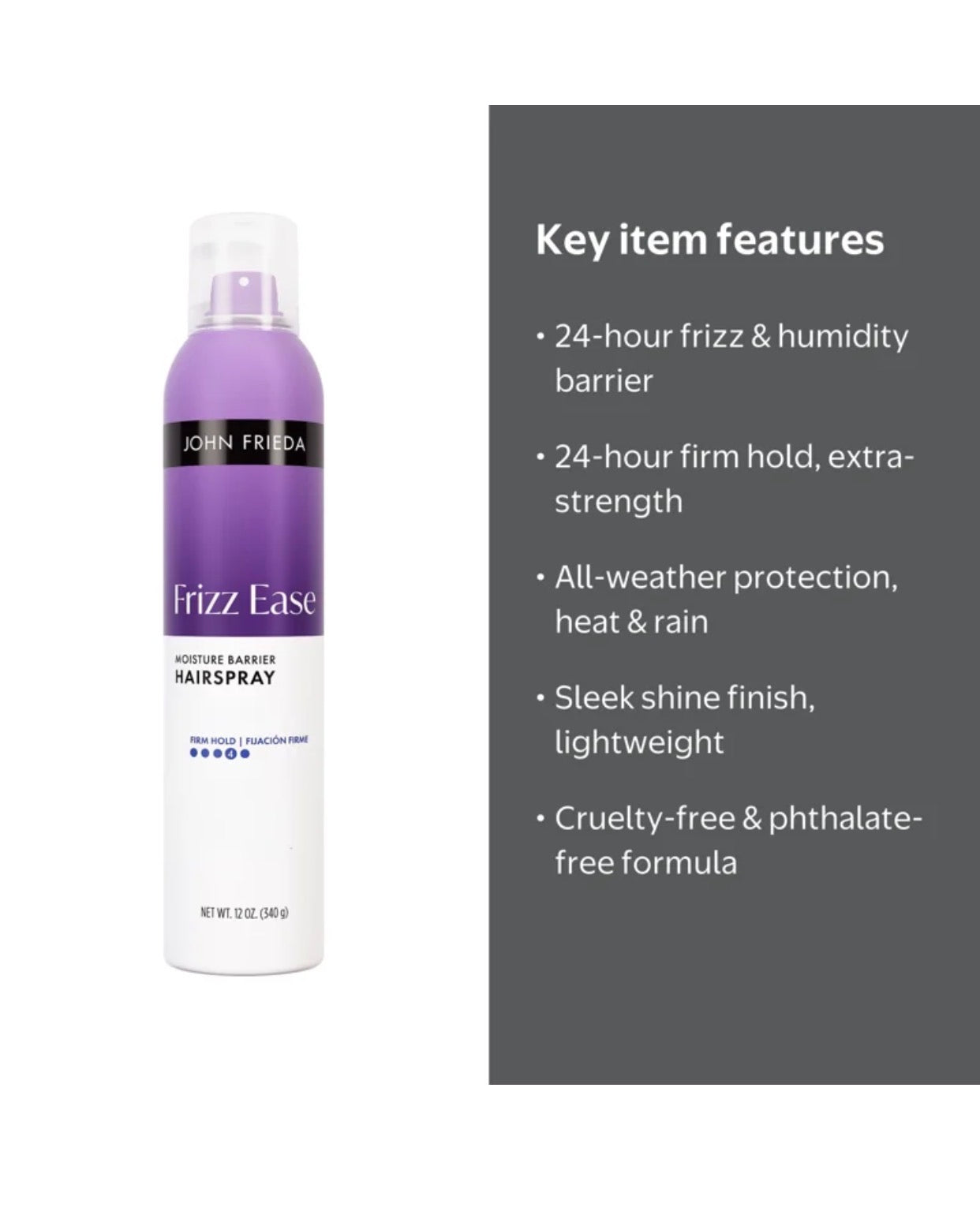 John Frieda Frizz Ease Moisture Barrier Firm Hold Hairspray, Anti Frizz Hair Spray, 12 oz