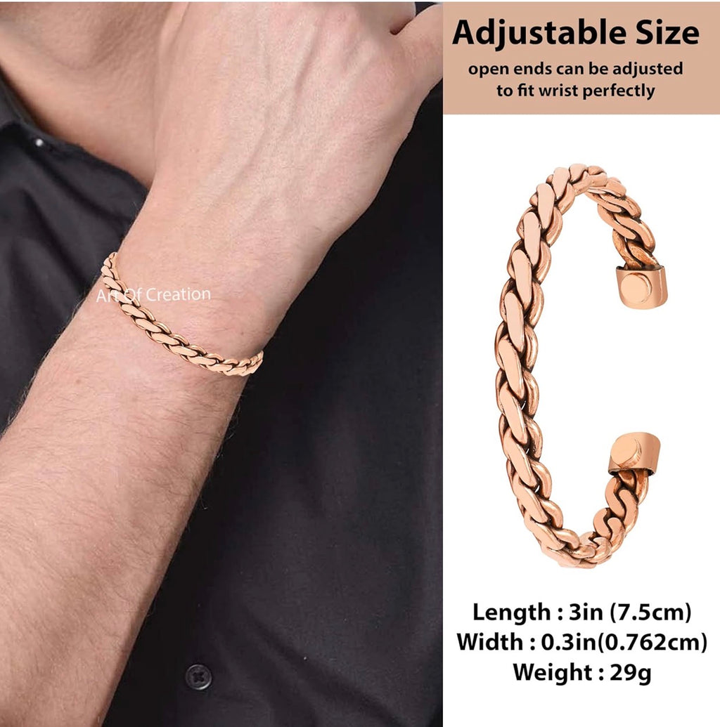 Art Of Creation Pure Copper Bracelet Set Of 3 Tibetan Handmade Cuff And Kada For Men And Women Adjustable Bangle (Style 10)