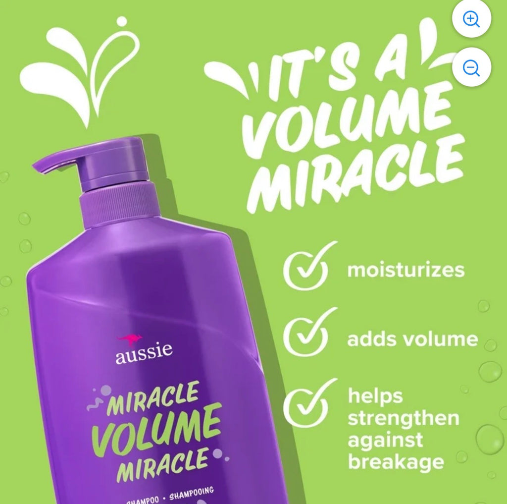 Aussie Miracle Volume with Plum & Bamboo, Paraben Free Shampoo, 26.2 fl oz