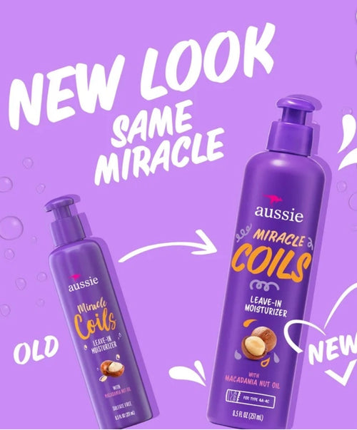 5 pack Aussie Miracle Coils Leave-in Moisturizer with Macadamia Nut Oil, Sulfate Free, Coily Hair 8.5 fl oz