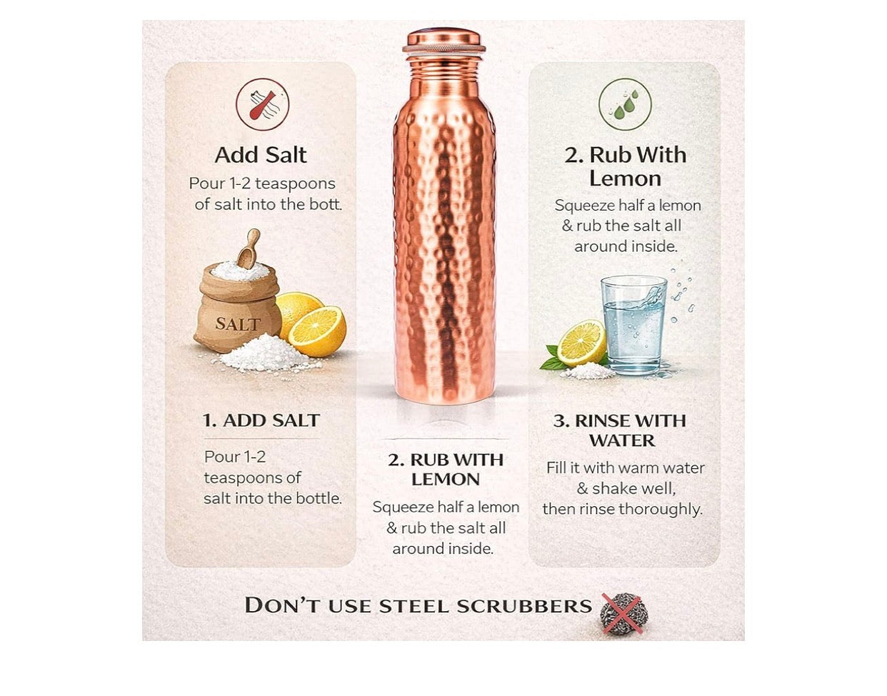 Alpha Living Home Copper Water Bottle 32 Oz Extra Large, Real Copper Water Bottle, Pure Drinking Bottle, Hammered Ayurvedic Bottle for Drinking Water, Leak Proof Vessel Cap with Cleaning Brush