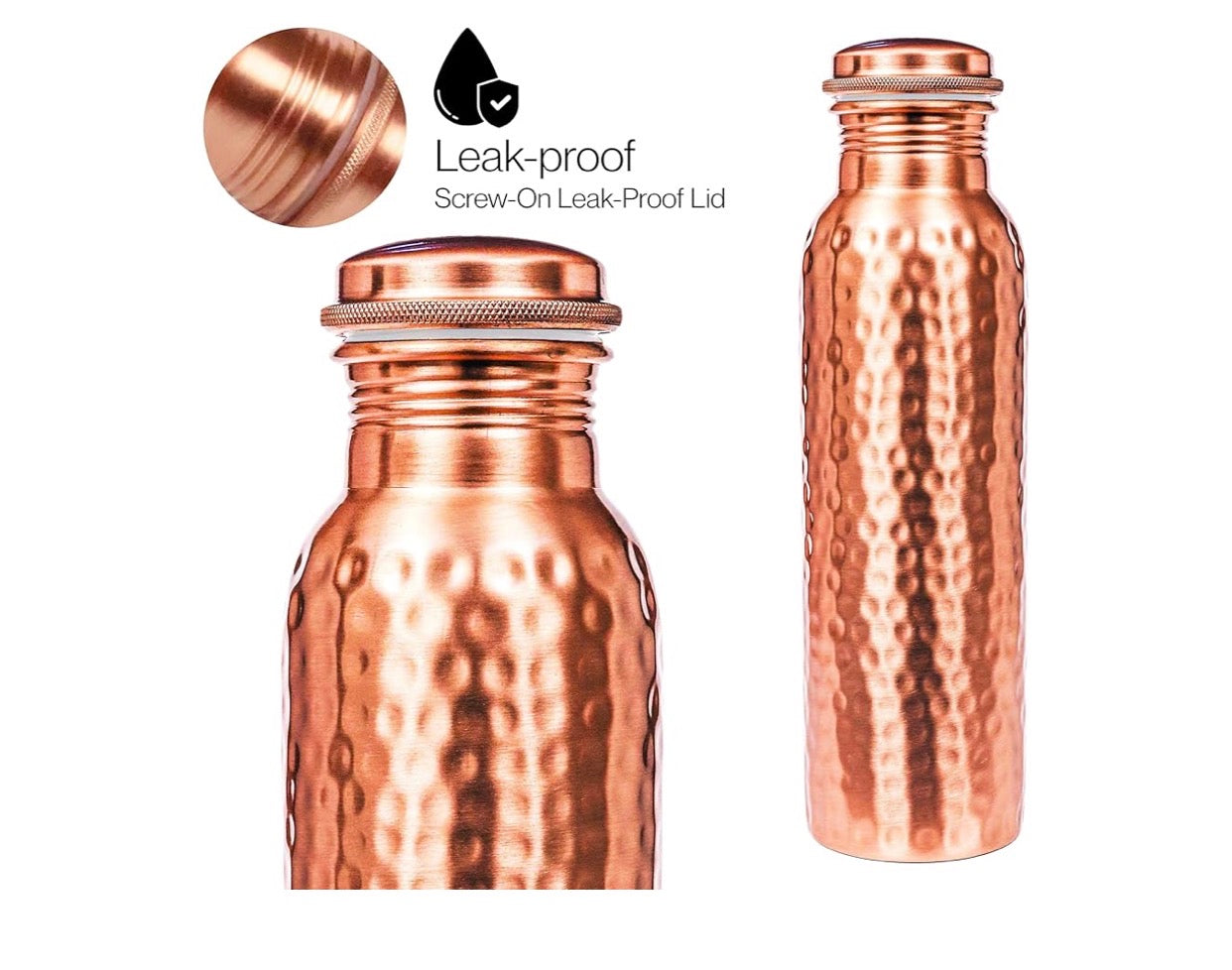 Alpha Living Home Copper Water Bottle 32 Oz Extra Large, Real Copper Water Bottle, Pure Drinking Bottle, Hammered Ayurvedic Bottle for Drinking Water, Leak Proof Vessel Cap with Cleaning Brush