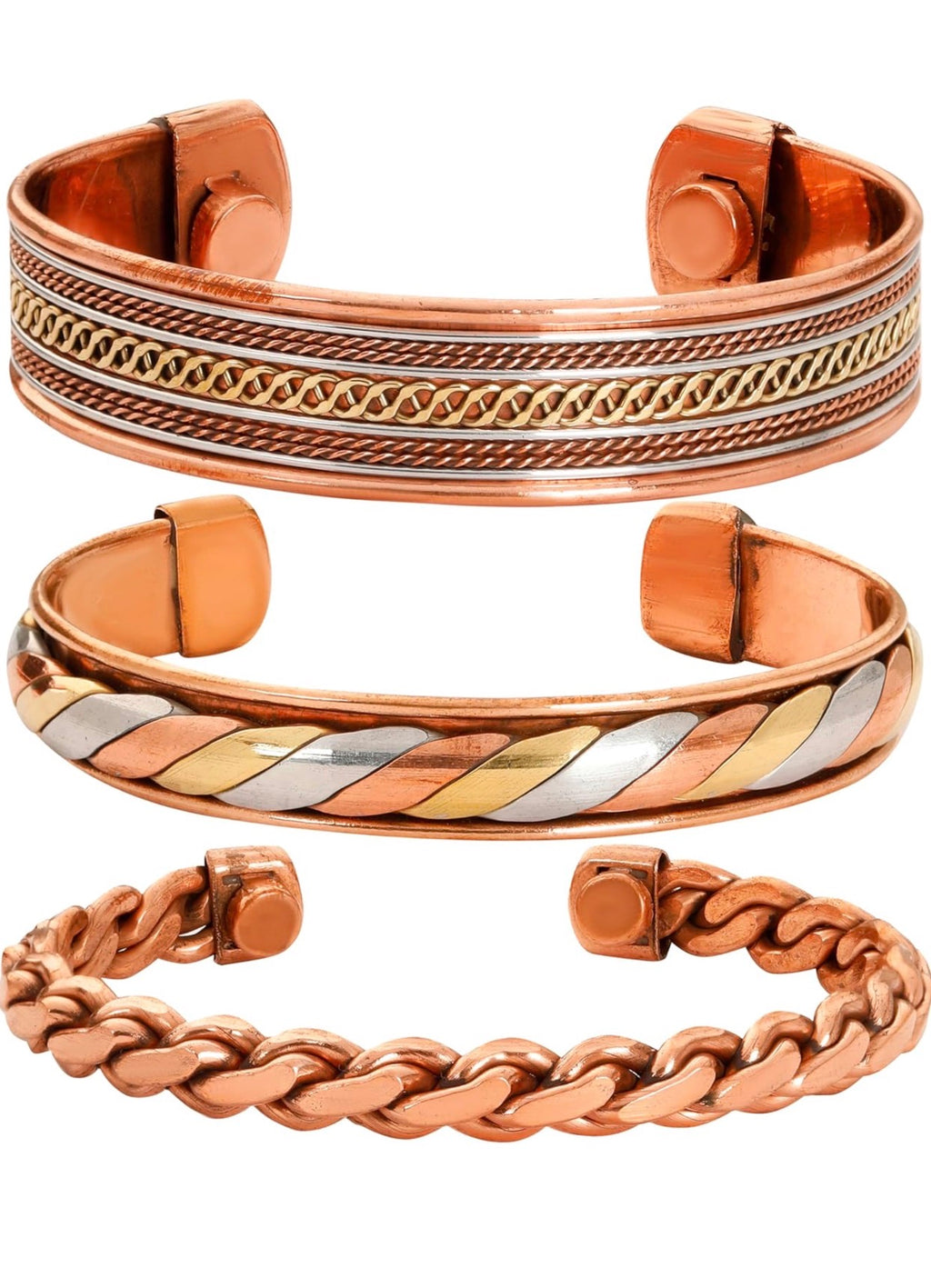 Art Of Creation Pure Copper Bracelet Set Of 3 Tibetan Handmade Cuff And Kada For Men And Women Adjustable Bangle (Style 10)