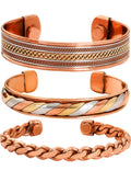 Art Of Creation Pure Copper Bracelet Set Of 3 Tibetan Handmade Cuff And Kada For Men And Women Adjustable Bangle (Style 10)