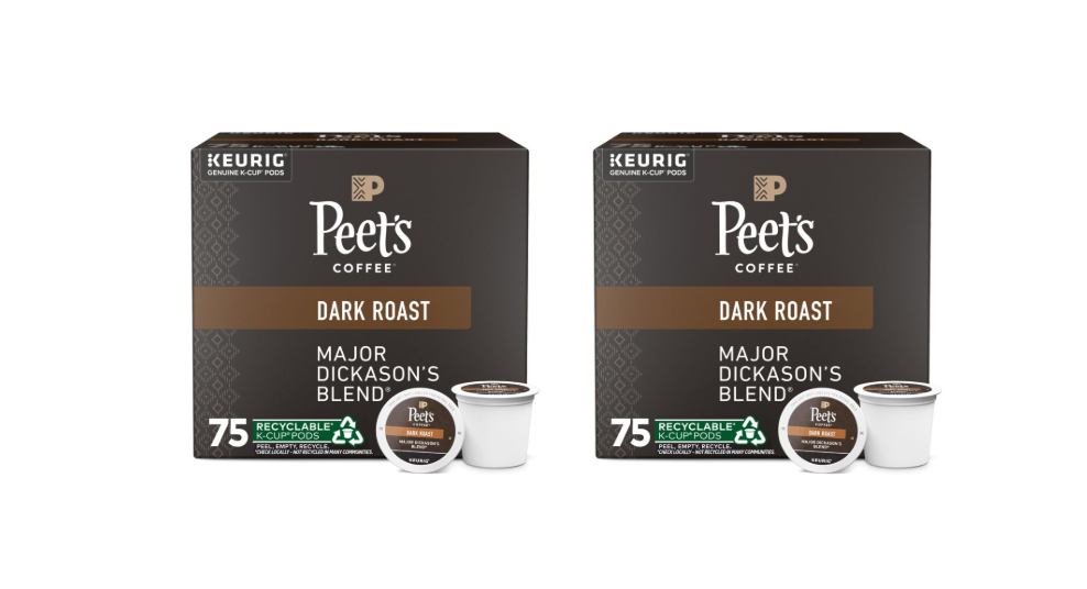 Peet's Coffee, Dark Roast Keurig K-Cup Pods, 100% Arabica Coffee - Major Dickason's Blend 75 Count (1 Box of 75 Pods) (Pack of 2)
