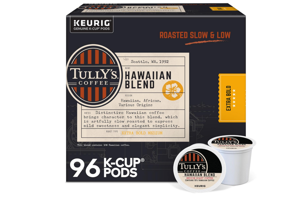 Tully's Coffee Hawaiian Blend Keurig Single-Serve K-Cup Pods, Medium Roast Coffee, 96 Count