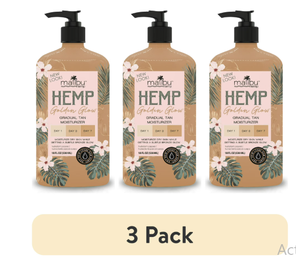 (3 pack) Malibu Hemp Golden Glow Body Moisturizer with Hemp Seed Oil for Dry Skin