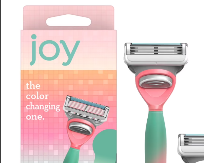joy Female Razor Handle and 2 Blade Refill Cartridges, Color-changing