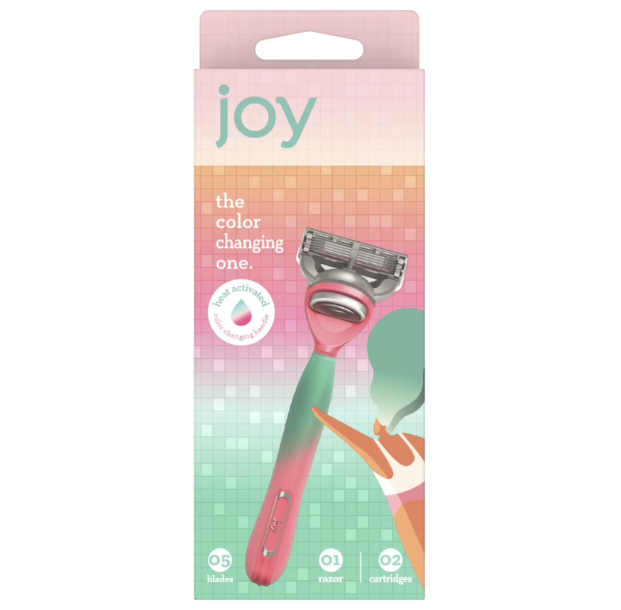joy Female Razor Handle and 2 Blade Refill Cartridges, Color-changing