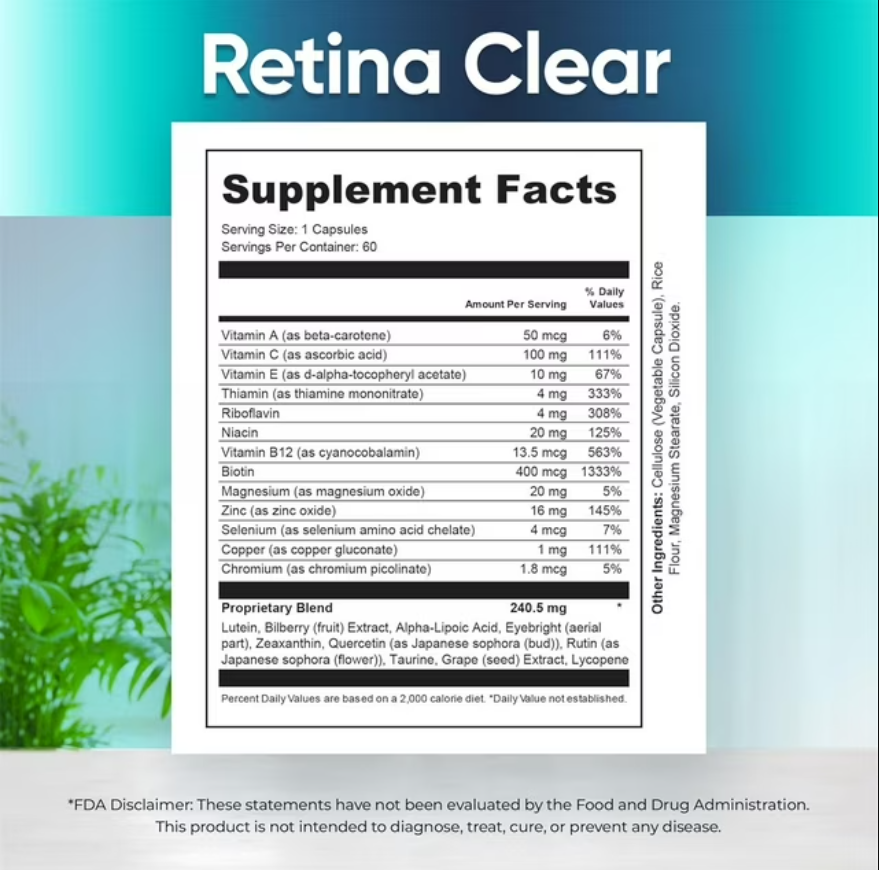 Retina Clear Vision Support Supplement, Eye Health Formula, 60 Capsules, 30 Days Supply, Makeup Organizers