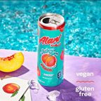 Alani Nu JUICY PEACH, Sugar Free, Low Calorie Energy Drinks, 200mg Caffeine, Biotin, B Vitamins, Zero Sugar, 10 Calories, 12 Fl Oz Cans, 12 Pack