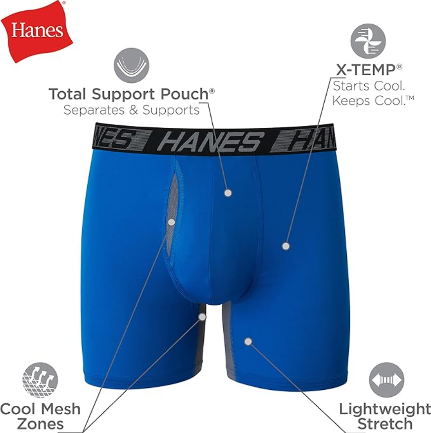 Hanes Men's Underwear Boxer Briefs Pack, 3-Pack, Total Support Pouch, Long or Short-Leg Boxer Briefs