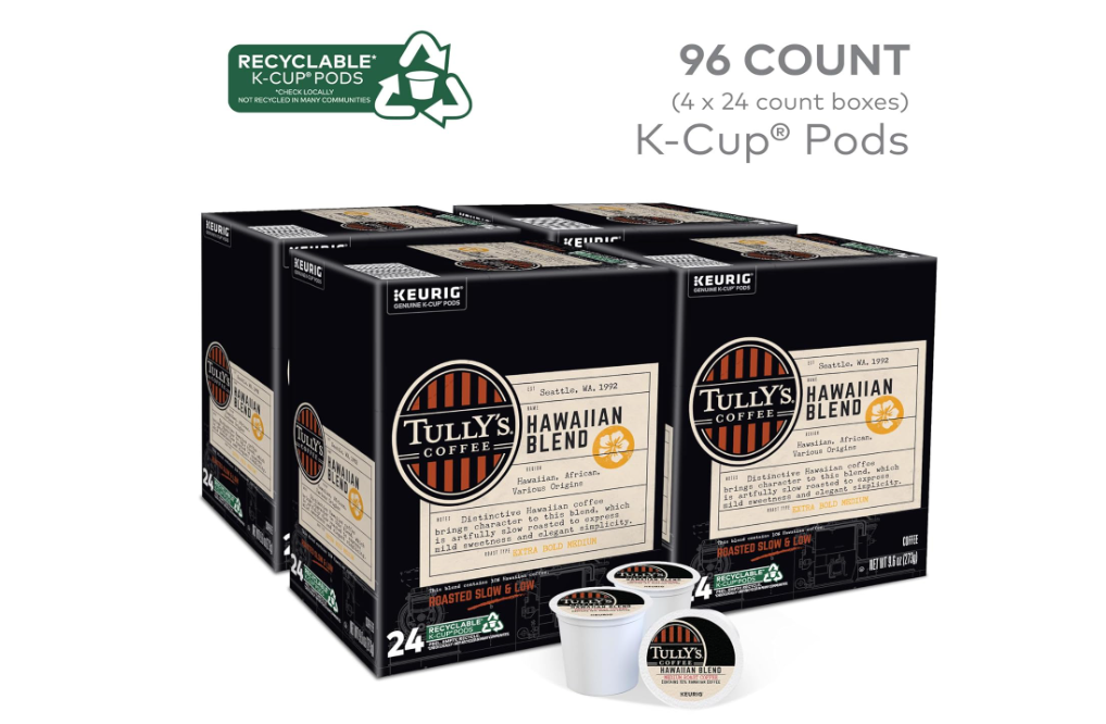 Tully's Coffee Hawaiian Blend Keurig Single-Serve K-Cup Pods, Medium Roast Coffee, 96 Count