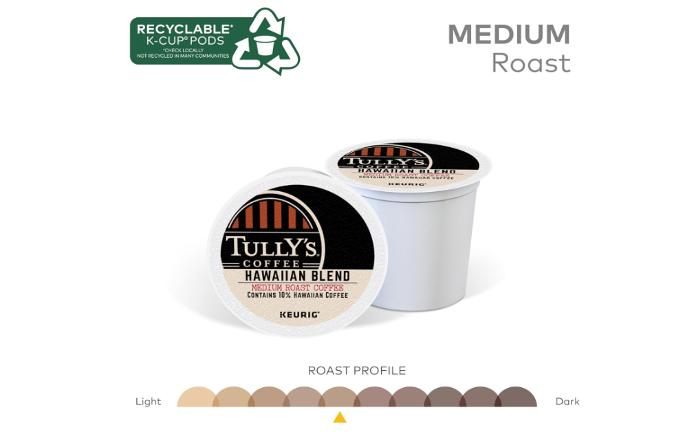 Tully's Coffee Hawaiian Blend Keurig Single-Serve K-Cup Pods, Medium Roast Coffee, 96 Count