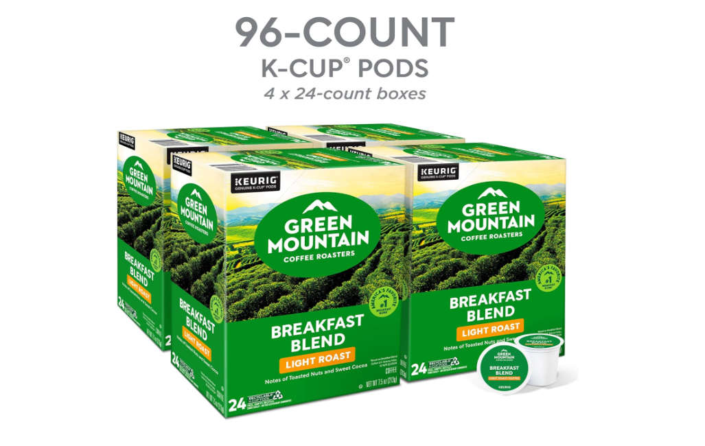 Green Mountain Coffee Roasters Breakfast Blend Single-Serve Keurig K-Cup Pods, Light Roast Coffee, 96 Count