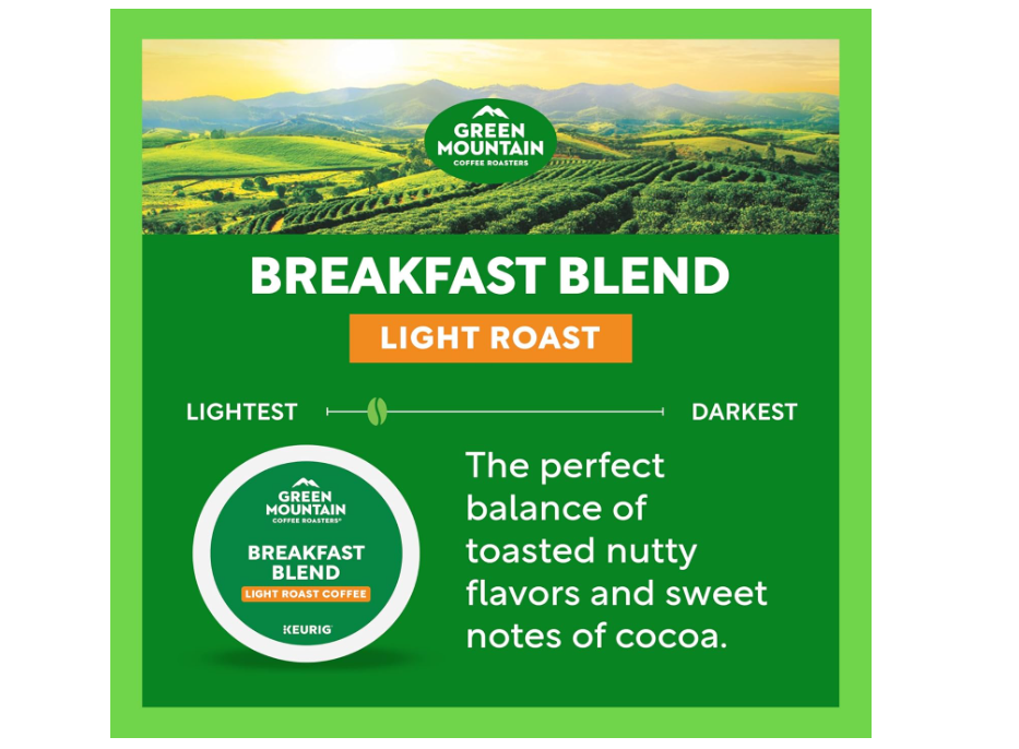 Green Mountain Coffee Roasters Breakfast Blend Single-Serve Keurig K-Cup Pods, Light Roast Coffee, 96 Count