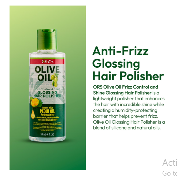 ORS Olive Oil Glossing Hair Polisher for Frizz Control & Shine, All Hair Types, 6.0 fl.oz.