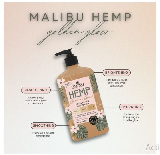 (3 pack) Malibu Hemp Golden Glow Body Moisturizer with Hemp Seed Oil for Dry Skin