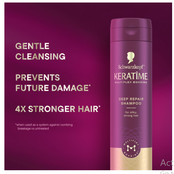 Schwarzkopf KERATIME Deep Repair Shampoo for Dry, Damaged Hair, 10.1 fl oz
