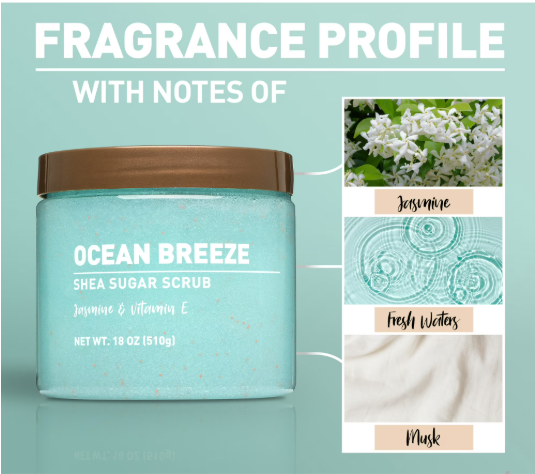 Shea Sugar Scrub, Ocean Breeze, 18 oz