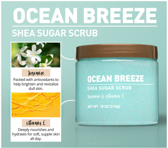 Shea Sugar Scrub, Ocean Breeze, 18 oz
