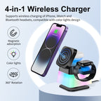 4 In 1 Rotatable Colorful Lighting Wireless Charger Stand For Phone 15 14 13 12 Pro Max