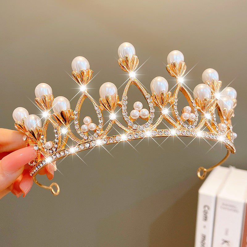 Multicolor Pearl Crown Banquet Birthday Fashion Princess Headband Girl Kawaii Crown
